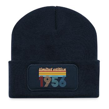 Vintage-Geburtstag 1956 Retro-Geschenk, geboren 1956 - Recycelte Patch Beanie - French Navy - Vorne