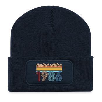 Anniversaire Vintage 1986 Rétro Cadeau Né En 1986 - Beanie recyclé à patch - bleu marine - Devant