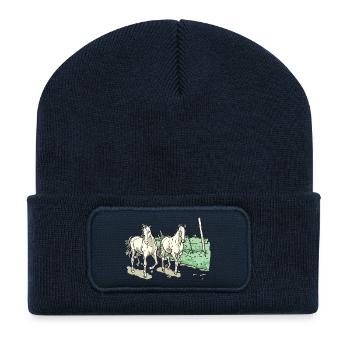 Zwei elegante Pferde - Recycelte Patch Beanie - French Navy - Vorne