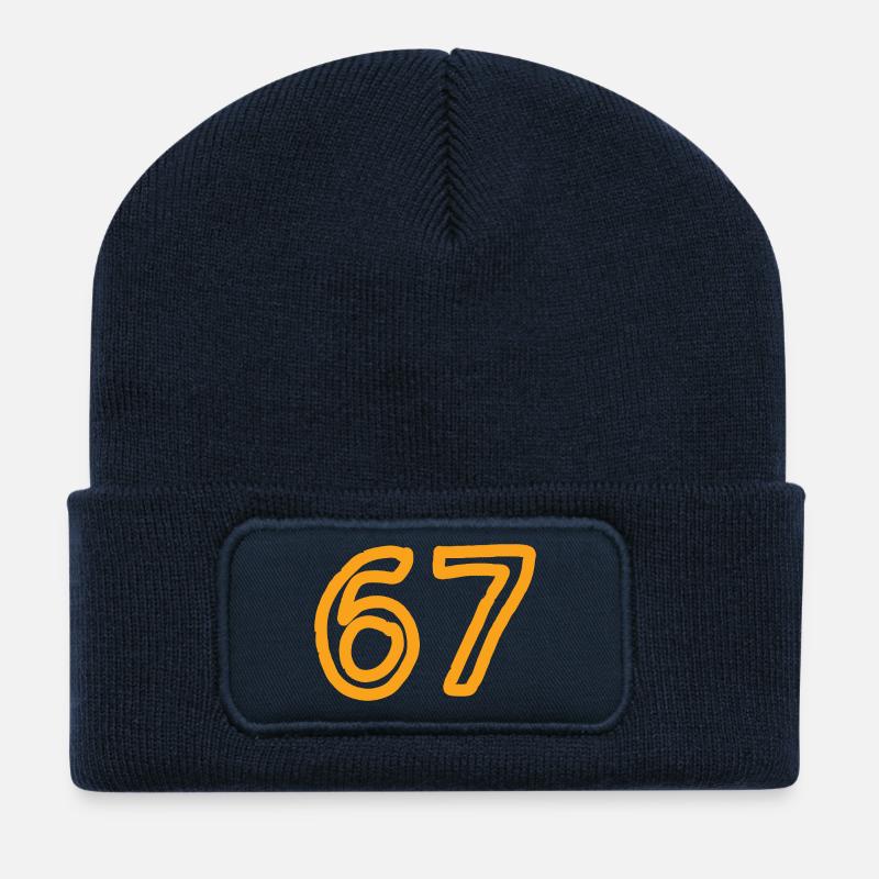 Number 67 in orange - Recycled Patch Beanie - french navy