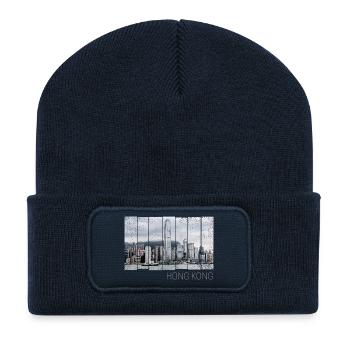 Hong Kong Island Skyline Vintage Panorama Souvenir - Recycled Patch Beanie - french navy - Front