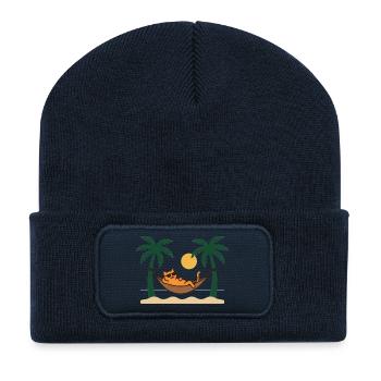 Chat au soleil sur l’île - Beanie recyclé à patch - bleu marine - Devant