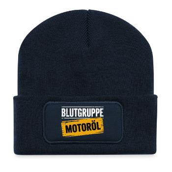 Groupe sanguin : conception du tournevis à huile moteur - Beanie recyclé à patch - bleu marine - Devant