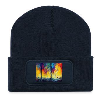 Mondnacht im Farbwald - Recycelte Patch Beanie - French Navy - Vorne