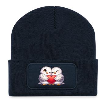 Sweet Snowy Owl Hearts Valentine's Day Dear Friends - Recycled Patch Beanie - french navy - Front