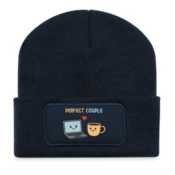 Perfect Couple Laptop And Coffee Humor Design - Recycled Patch Beanie - french navy - Front