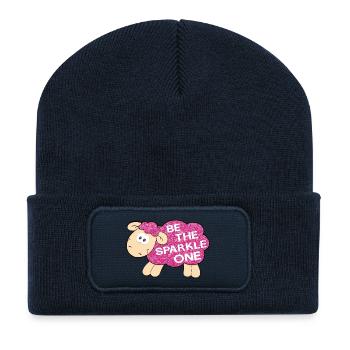 Be the Sparkle One – Glitzerndes Schaf Spruch - Recycelte Patch Beanie - French Navy - Vorne