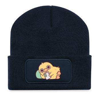 Cute Duck Chilling With Handphone - Recycled Patch Beanie - french navy - Front