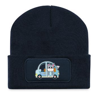 Katze Auto - Recycelte Patch Beanie - French Navy - Vorne