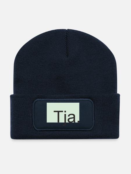 Tja Typografie in Mint - Recycelte Patch Beanie - French Navy