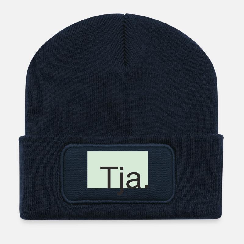 Tja Typografie in Mint - Recycelte Patch Beanie - French Navy