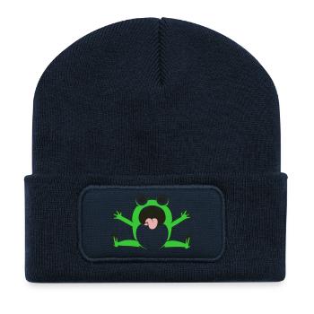 Verrückter Frosch mit offenem Mund - Recycelte Patch Beanie - French Navy - Vorne
