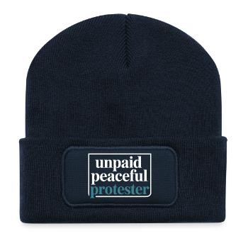Unpaid Peaceful Protester Aktivistin Spruch Demo - Recycelte Patch Beanie - French Navy - Vorne