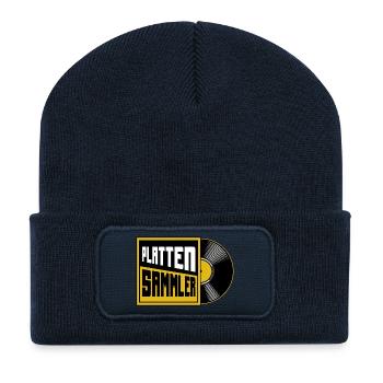 Collectionneur de disques, amoureux du vinyle - Beanie recyclé à patch - bleu marine - Devant