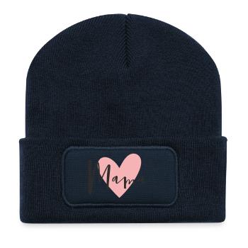 Mama mit Herz – Liebevolles Textdesign - Recycelte Patch Beanie - French Navy - Vorne
