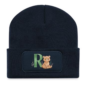 Bear with Letter R Illustration - Recycled Patch Beanie - french navy - Front