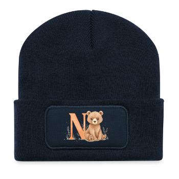 Bär mit Buchstabe N - Recycelte Patch Beanie - French Navy - Vorne