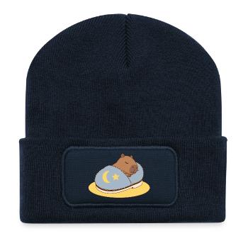 Sleepybara in Cozy Slumber -  Kawaii Nap Design - Recycled Patch Beanie - french navy - Front