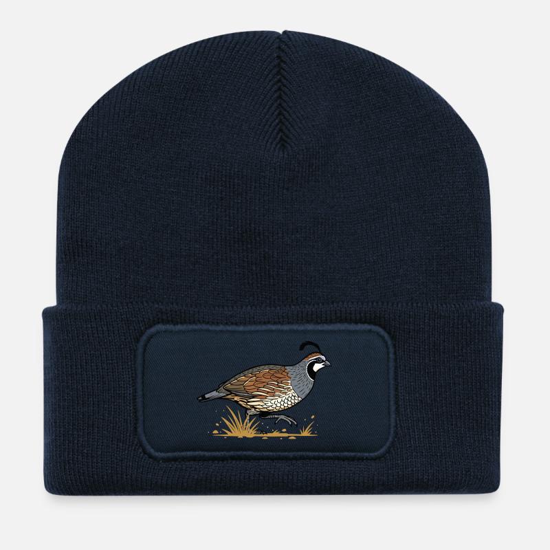 California Quail Retro Design Wilderness - Recycled Patch Beanie - french navy