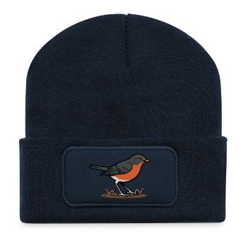 Wild Nature Garden Robin Illustration - Recycled Patch Beanie - french navy - Front