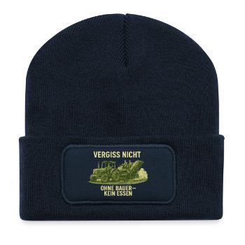 Vergiss nicht Ohne Bauer kein Essen - Recycelte Patch Beanie - French Navy - Vorne