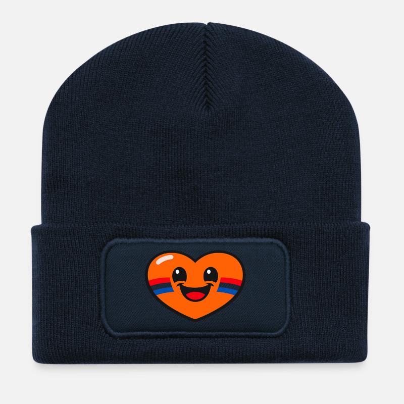 Fröhliches orangefarbenes Herz mit niederländischer Flagge auf der Wange - Recycelte Patch Beanie - French Navy