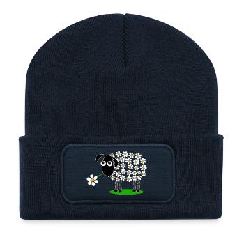 Dessin animé du mouton de la parade des marguerites - Beanie recyclé à patch - bleu marine - Devant