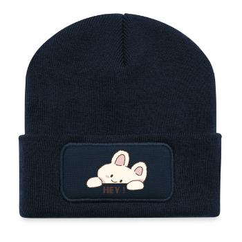 Câlin Salut – Message de dessin animé mignon - Beanie recyclé à patch - bleu marine - Devant