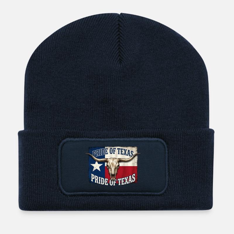 Texas Pride Horns Skull - Recycled Patch Beanie - french navy