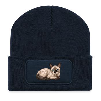 Findus Chat Géométrique aux Yeux Bleus - Beanie recyclé à patch - bleu marine - Devant