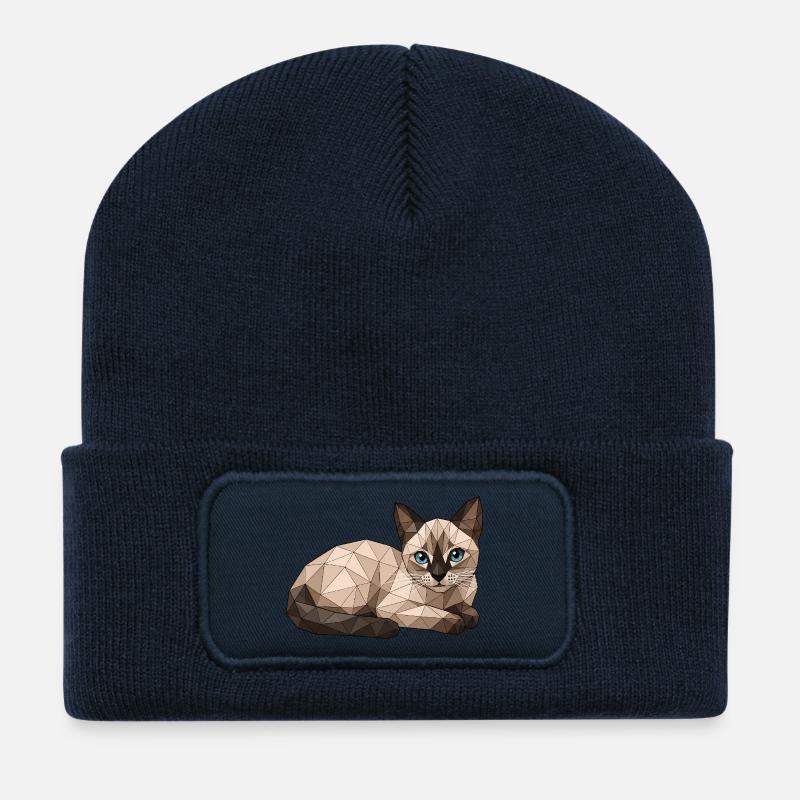 Findus Geometric Cat with Blue Eyes - Recycled Patch Beanie - french navy