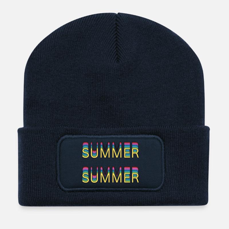 Police d'écriture arc-en-ciel d'été - Beanie recyclé à patch - bleu marine