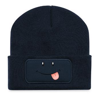 Laughing face with tongue outstretched. - Recycled Patch Beanie - french navy - Front
