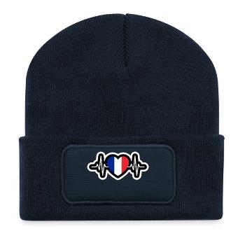 France Herzschlag-Aufkleber - Recycelte Patch Beanie - French Navy - Vorne