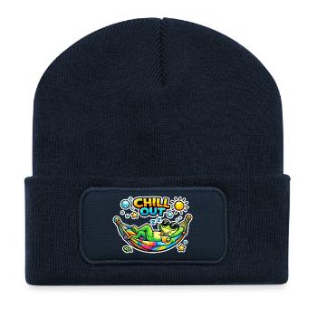 Chillout Frosch in Hängematte - Recycelte Patch Beanie - French Navy - Vorne