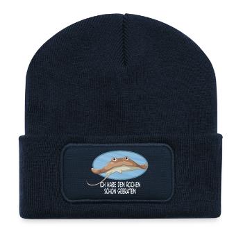 Rochen Spruch Lustiges Meeres Tier Motiv - Recycelte Patch Beanie - French Navy - Vorne