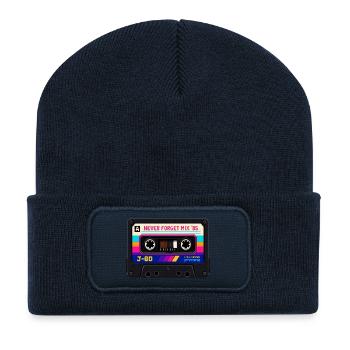 Retro Kassette Pixel Kunst - Recycelte Patch Beanie - French Navy - Vorne