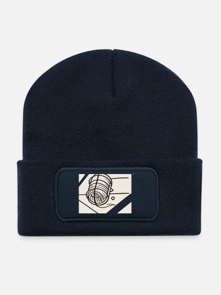 Line Art Yarn Ball - Recycled Patch Beanie - french navy