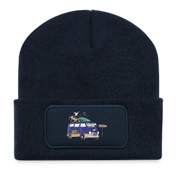 Frankreich Camper Motiv Vanlife Camping Urlaub - Recycelte Patch Beanie - French Navy - Vorne