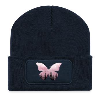 Pastell Rosa Schmetterling Wald - Recycelte Patch Beanie - French Navy - Vorne