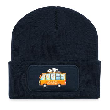 Bus du zoo avec illustration d’animaux mignons - Beanie recyclé à patch - bleu marine - Devant