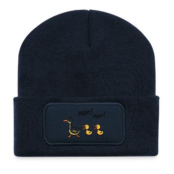 Cadeau drôle de fête des mères de maman poussin canard - Beanie recyclé à patch - bleu marine - Devant