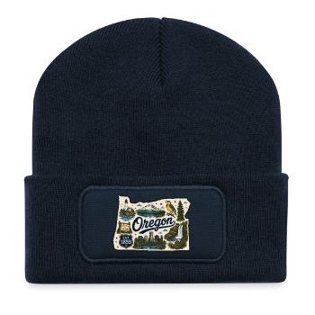 Oregon Beaver State Vintage Reiseaufkleber - Recycelte Patch Beanie - French Navy - Vorne
