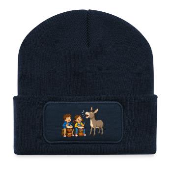 Kinder Trommeln mit Esel Fröhliches Musikmotiv - Recycelte Patch Beanie - French Navy - Vorne