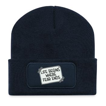 La vie commence là où la peur s’arrête Citation motivationnelle Logo - Beanie recyclé à patch - bleu marine - Devant