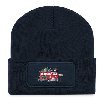Norwegen Camper Motiv Vanlife Camping Urlaub - Recycelte Patch Beanie - French Navy - Vorne