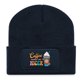 Coffee Makes Me Nicer Kaffee - Recycled Patch Beanie - french navy - Front