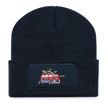 Dänemark Camper Motiv Vanlife Camping Urlaub - Recycelte Patch Beanie - French Navy - Vorne
