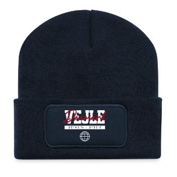 Vejle Dänemark Koordinaten Reise Souvenir - Recycelte Patch Beanie - French Navy - Vorne