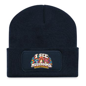 Ich sehe Pilze überall - Recycelte Patch Beanie - French Navy - Vorne